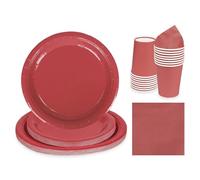 Yiran Set da tavola rosso da 68 pezzi, tovaglioli di carta rossi da 17,8 cm e 22,9 cm, piatti di carta in tinta unita, decorazioni usa e getta per compleanno, Natale, Capodanno, festa di nozze