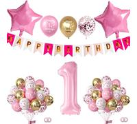 Yiran Set di decorazioni per il 1° compleanno per ragazze, palloncini rosa per il 1° compleanno e striscione di buon compleanno palloncino con numero per ragazze di 1 anno