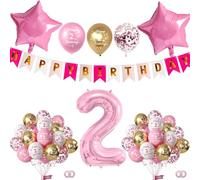 Yiran Set di decorazioni per il 2° compleanno per ragazze, palloncini rosa per il 2° compleanno e banner di buon compleanno palloncino con numero per ragazze 2 anni forniture per feste