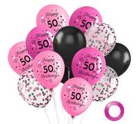 Yiran Set di palloncini rosa e neri per 50° compleanno, 30 cm, rosa acceso, rosa chiaro e nero, con coriandoli, per feste di 50° compleanno e decorazioni per matrimoni