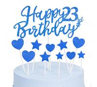 Yiran Topper per torta per 23° compleanno, blu reale, per ragazzi e ragazze, kit di topper per cupcake con glitter su entrambi i lati, per feste di compleanno e decorazioni per torte