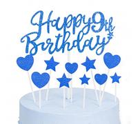 Yiran Topper per torta per 9° compleanno, blu reale, per ragazzi e ragazze, kit di topper per cupcake con glitter su entrambi i lati, per feste di compleanno e decorazioni per torte