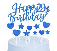 Yiran Topper per torta per il 29° compleanno, blu reale, per ragazzi e ragazze, kit di topper per cupcake con glitter su entrambi i lati, per feste di compleanno e decorazioni per torte