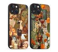 Yirlbey 2 Pezzi Autunno Cover per iPhone 13 6,1'' Custodia per Cellulare Collage Autumn Fall Fiori Foglia d'acero Carine Disegni Aesthetic, Silicone Morbido Antiurto Protezione Fotocamera Ragazze Case