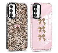 Yirlbey 2 Pezzi Cover per Samsung Galaxy A16 5G 6,7'', Custodia Trasparente Rosa Fiocco Leopardata Disegno Design Motivo Aesthetic per Ragazza Antiurto Protettiva TPU Silicone Clear Cellulare Case