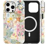 Yirlbey Collage Cover Magnetica per iPhone 16 Pro 6,3", Compatibile con Magsafe Custodia Aesthetic Spring Fiori Fiocco Disegno Design Motivo Antiurto Silicone Posteriore Protettiva Ragazze Case