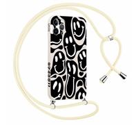 Yirlbey Cover con Cordino per iPhone 12 Pro Max 6,7" Disegno Sorriso Divertente Custodia Aesthetic Disegni con Laccio Tracolla Corda Collana per Cellulare, Antiurto Sottile Morbido Silicone Donna Case