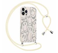 Yirlbey Cover con Cordino per iPhone 13 Pro Max 6,7" Disegno Sorriso Divertente Custodia Aesthetic Disegni con Laccio Tracolla Corda Collana per Cellulare, Antiurto Sottile Morbido Silicone Donna Case