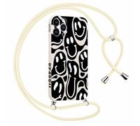 Yirlbey Cover con Cordino per iPhone 13 Pro Max 6,7" Disegno Sorriso Divertente Custodia Aesthetic Disegni con Laccio Tracolla Corda Collana per Cellulare, Antiurto Sottile Morbido Silicone Donna Case