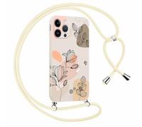 Yirlbey Cover con Cordino per iPhone 14 Pro Max 6,7" Disegno Fiori Custodia Geometrici Aesthetic Disegni con Laccio Tracolla Corda Collana per Cellulare, Antiurto Sottile Morbido Silicone Donna Case
