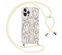 Yirlbey Cover con Cordino per iPhone 14 Pro Max 6,7" Disegno Sorriso Divertente Custodia Aesthetic Disegni con Laccio Tracolla Corda Collana per Cellulare, Antiurto Sottile Morbido Silicone Donna Case