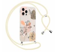 Yirlbey Cover con Cordino per iPhone 15 PRO MAX 6,7" Disegno Fiori Custodia Geometrici Aesthetic Disegni con Laccio Tracolla Corda Collana per Cellulare, Antiurto Sottile Morbido Silicone Donna Case