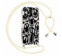 Yirlbey Cover con Cordino per iPhone 15 PRO MAX 6,7" Disegno Sorriso Divertente Custodia Aesthetic Disegni con Laccio Tracolla Corda Collana per Cellulare, Antiurto Sottile Morbido Silicone Donna Case