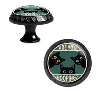 Yiruhe Confezione da 4 pomelli rotondi in acrilico per cassetti da cucina, con scritta in lingua inglese "Black Cat are You Pooping", per cassettiere, credenze e ante