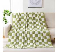 YIRUIO Coperte a scacchiera, per letto queen/king size, a scacchi, calde, comode, in peluche, reversibile, in microfibra, decorazione per casa, letto, divano (verde salvia, 203 x 228 cm)