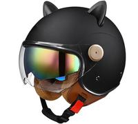 Yirunfa Casco Moto Aperto retrò con Doppia Occhiali, Omologato ECE Orecchie di Gatto Casco 3/4 Mezzo Casco, Vintage Scooter Cruiser Chopper Casco for Uomo E Donna Casco Ciclomotore