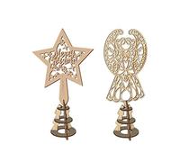 Yisawroy 2 pz/set puntale per albero di Natale scavato fuori stella in legno angelo appeso ornamento cima albero con manicotto conico decorazione festa di Natale casa