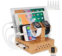 Yisen - Stazione di ricarica USB in legno di bambù, universale phone and tablet