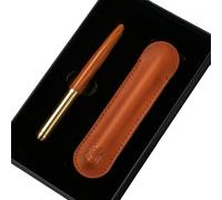 YISENJEE Astuccio per penne, penna in legno di sandalo con custodia in finta pelle di mucca, set regalo con penna in legno, penna souvenir in palissandro con custodia marrone per penna stilografica