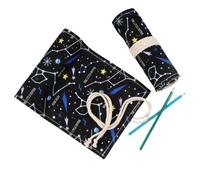 YISENJEE Astuccio Rotolo Astuccio Portapenne In Tela Con Tenda Etnica, Motivo A Costellazione, Lettera E Ancora, Grande Capacità-Black Starry Sky-108 Holes