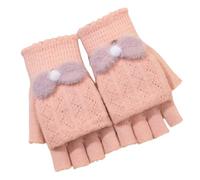 YISENJEE Guanti Termici Invernali Guanti Da Donna Autunnali E Invernali In Maglia Calda Con Fiocco E Scritta, A Mezze Dita, Con Patta - Rosa Pesca