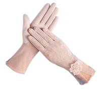 YISENJEE Sottoguanti Seta Elegante Pizzo Trasparente Protezione UV Antiscivolo Per Touchscreen Extra Lungo Fresco E Protettivo Dal Sole Rosa Chiaro Camelia