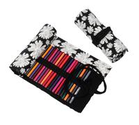 YISENJEE Tela Rotolo Matita Pennarello Su Tela Con Motivo A Foglia Di Palma, Foglia D'Acero, Tenda, Schizzo, Rotolo Multiformato, Astuccio Portapenne-White Flowers-18 Holes