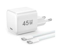 YISH 45W Caricatore USB C Rapido GaN：PD3.0 Caricabatterie USB C Alimentatore Compatto Presa Compatibile con iPhone 17 16 15 Samsung S25 S24 Spina Tipo C Carica Batterie Cellulare con 60W Cavo USBC 1M