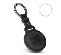 YISH Airtag Portachiavi in Pelle: Cover compatibile con Apple Airtag, Porta Airtag con Anello Portachiavi di Sostituibile, Nero