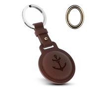 YISH Airtag Portachiavi in Pelle: Porta Airtag compatibile con Apple Airtag, Custodia Protettiva Air Tag Cover con Anello Portachiavi, Cuciture Rinforzate, Anello Sostituibile (Marrone)