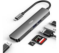 YISH Hub USB C 6-in-1: USB C Hub con PD100W,4K HDMI,2 x USB A,Lettore Schede SD/TF per Desktop, Laptop, Tastiere, Chiavette USB, HDD Mobile Grigio