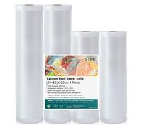 YISH Sacchetti Sottovuoto Alimenti:Rotoli Macchina Sottovuoto Alimenti, Rotolo Buste Sottovuoto senza BPA, 20x2/28x2/300cm Rotolo per Sottovuoto Sacchetti Goffrati, 4 Rotoli per Conservazione Alimenti