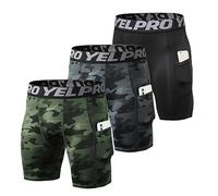 Yishengwan 3 Pezzi Pantaloncini Compressione Uomo Corsa Shorts avec Poche, Asciugatura Rapida e Traspiranti Pantaloncini Palestra per Running Basket Ciclismo Nero Mimetico+Verde Mimetico+Nero L