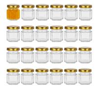 Yishik,Barattoli esagonali in vetro da 42.5 g, con coperchio a vite dorato, confezione da 24 barattoli da 45 ml, per marmellate, frutta, noci, gelatine, alimenti per bambini o dessert fatti a mano