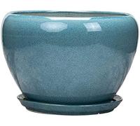 YISHUOYZBS Fioriera extra large in ceramica blu brillante, vaso da fiori in stile cinese, contenitore per bonsai da interno con foro di drenaggio, sottovaso, decorazione per casa e ufficio, blu, 20 cm