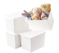 Yishyfier Set di 4 contenitori bianchi con coperchio, impilabili in plastica, con manico, per organizzare snack, artigianato, lego, strumenti, libri (bianco, 4XL)