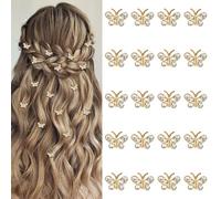 YISSION 20 mini fermagli per capelli a forma di farfalla con strass, graziosi, dorati, piccoli fermagli decorativi per capelli da sposa, accessori per capelli per ragazze e donne