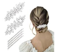 YISSION 6 fermagli per capelli con strass, fermagli per capelli in cristallo con perle argentate, forcine decorative per capelli da sposa, accessori per capelli per donne e ragazze