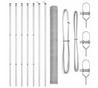Yisssmeng 10 x 1,5 m Silver Steel Garden Fence Kit 13 mm Mesh Panels with 14 Posts Modern Design Robusto & Weather-Resistant for Yard Patio Outdoor Pet Barrier
