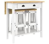 Yisssmeng 3 PEZZI SET BAR BIANCO Tavolo da bar pieghevole con 2 sgabelli da | Salvaspazio in legno di pino con funzione pieghevole per cucina e sala da pranzo: sgabello da infilare sotto il tavolo.