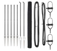 Yisssmeng 32 ft x 5 ft Gray Steel PVC Garden Fence Kit 50 mm Mesh Panels with 14 Spike Posts Modern Durable Outdoor Barrier for Yard Patio Pet Safety