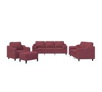 Yisssmeng 4 PEZZI Divano con Cuscino Set Divano Imbottito Rosso Vino | Comodo angolo imbottito con poltrona, 2 posti, 3 posti e poggiapiedi in elegante rosso vino per il tuo salotto.