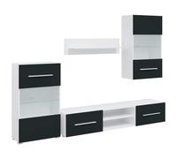 Yisssmeng 5 pezzi parete con LED TV Lowboard opaco, Indigo, larghezza 120 cm, materiale in legno, design moderno con ripiani in vetro e molto spazio per soggiorno, camera da letto, ufficio