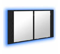 Yisssmeng Armadietto a specchio da bagno a LED, in rovere nero, 80 x 12 x 45 cm, con illuminazione multicolore, scaffali e porta in vetro, montato a parete, in legno, per piccoli bagni e WC degli