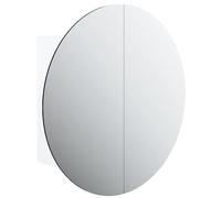 Yisssmeng Armadietto da bagno a LED con specchio rotondo, 47 x 47 x 17,5 cm, in legno, design moderno e montaggio a parete, per piccoli WC degli ospiti