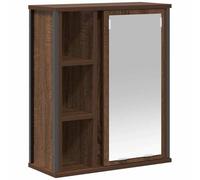 Yisssmeng Armadietto da bagno con specchio, effetto quercia, 50 x 21 x 60 cm, in legno stabile e salvaspazio, montaggio a scelta a sinistra/destra, per piccoli bagni e WC degli ospiti