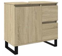 Yisssmeng Armadietto da bagno in rovere Sonoma, mobile da bagno con 2 cassetti e 1 scomparto, cassettiera in legno con piedini in ferro, design industriale per bagno, 65 x 33 x 60 cm
