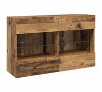 Yisssmeng Armadietto da parete a LED in legno anticato 98,5 x 30 x 60,5 cm, con 8 ripiani e pannello basso illuminato, design moderno da parete per soggiorno, corridoio, camera da letto