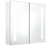 Yisssmeng Armadio a specchio a LED bianco lucido, 62 x 14 x 60 cm, con 3 ripiani e luce a risparmio energetico, per bagno, ospiti, WC e piccoli spazi, design moderno