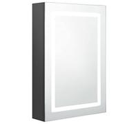 Yisssmeng Armadio a specchio a LED grigio, 50 x 13 x 70 cm, in MDF con rivestimento in melamina, design moderno con 2 strisce LED per bagno ospiti, WC e piccoli bagni